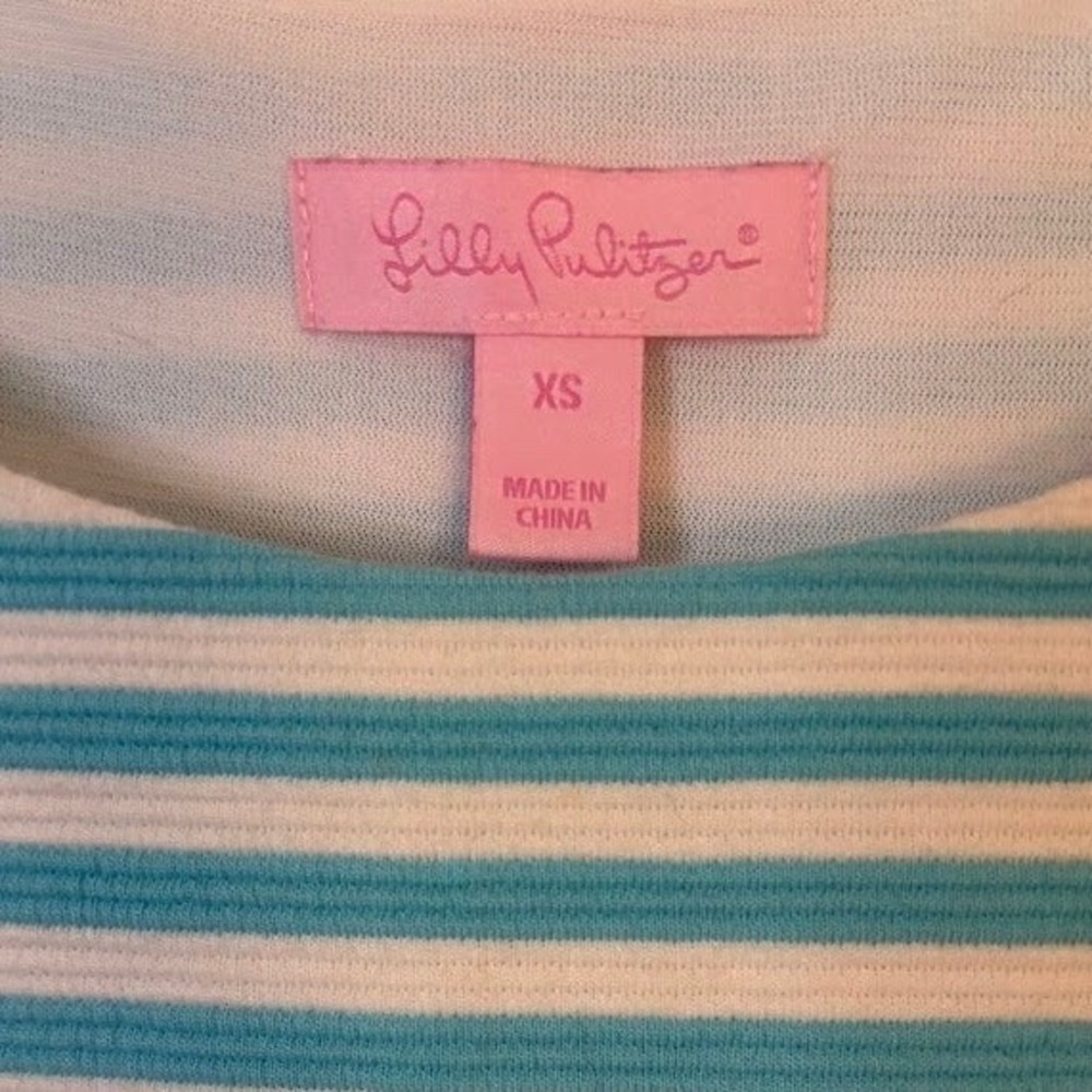 Lilly Pulitzer Striped Sheath Dress Womens XS Turquoise White Excellent Cutout - Picture 4 of 9